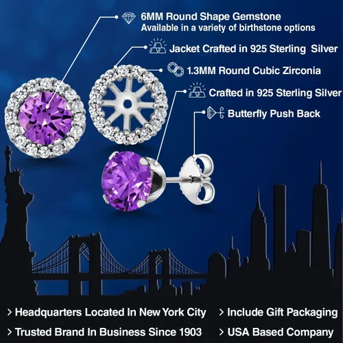 Vista 16 de Gem Stone King Aretes redondos de plata de ley 925 de 0.236 in con piedra natal extraíble para mujer