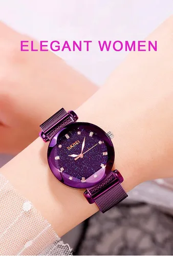 Vista 2 de SKMEI Lady Watches for Women Waterproof Casual Fashion Dress Japanese Quartz Movement Luminous Mesh Stainless Steel Wristwatch Gifts Rose Gold Black