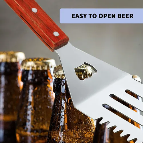 Vista 5 de 2 espátulas de parrilla extralargas para barbacoa y parrilla, accesorios de acero inoxidable para parrilla, espátula ranurada y espátula de cocina