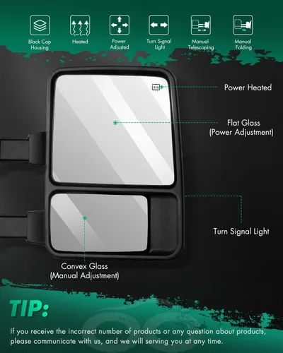 Vista 2 de SCITOO - Espejos retrovisores laterales eléctricos para camioneta Ford F-150 modelos 2004 a 2014, con calefacción y direccionales 2004-2014 F-150