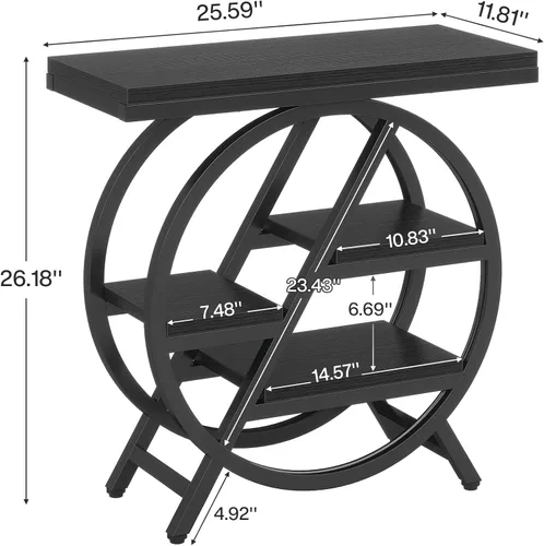 Vista 2 de Tribesigns Mesa auxiliar para sala de estar, mesa auxiliar estrecha de 3 niveles con almacenamiento, mesa auxiliar de sofá de madera con marco
