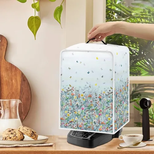 Vista 70 de Funda para cafetera, poliéster, azul, se adapta a la mayoría de máquinas de café estándar, protector resistente al polvo, huellas dactilares Playa