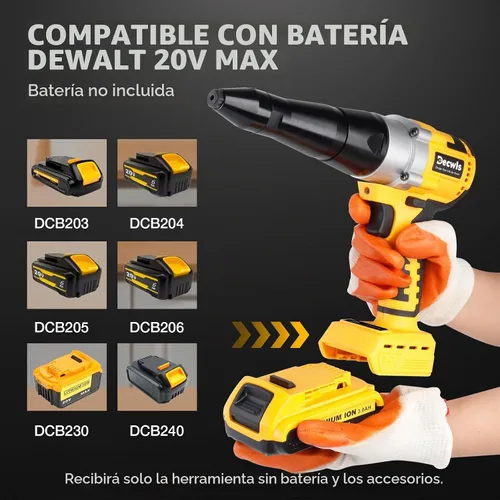 Vista 3 de Remachadora inalámbrica eléctrica compatible con batería Dewalt 20V Max