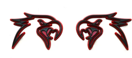 Vista 7 de Par de emblemas de repuesto HELLHAWK personalizados para puerta de guardabarros Trackhawk, insignia 3D, cabeza estilo Hellcat (negro brillante)