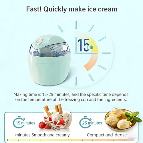 Vista 5 de Pequeña máquina de helados para el hogar, máquina eléctrica de gelato y yogur congelado, máquina casera para hacer helados para cocina vintage