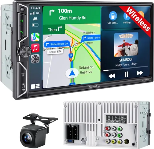 Vista 11 de Estéreo de auto de doble DIN de 7 pulgadas con Apple CarPlay inalámbrico y Android Auto, pantalla táctil QLED, Bluetooth, cámara de respaldo, audio