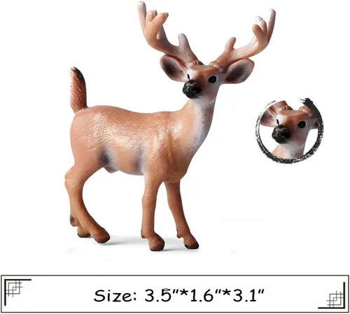 Vista 3 de Paquete de 6 figuras de ciervos de animales del bosque, figuras de animales del bosque, suministros de fiesta, Navidad, Buck Doe Fawn para baby