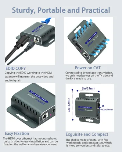 Vista 3 de Extensor HDMI sobre CAT5e/6, HDMI a través de Ethernet, HD MI sobre cat6 con 200 pies para 1080 @60 Hz, convertidor RJ45 a HD Plug & Play