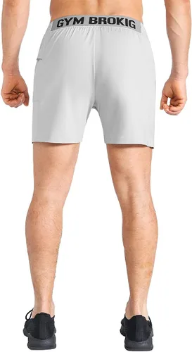 Vista 5 de BROKIG Pantalones cortos de gimnasio ligeros para hombre, pantalones cortos de entrenamiento atlético para hombre con bolsillos para culturismo