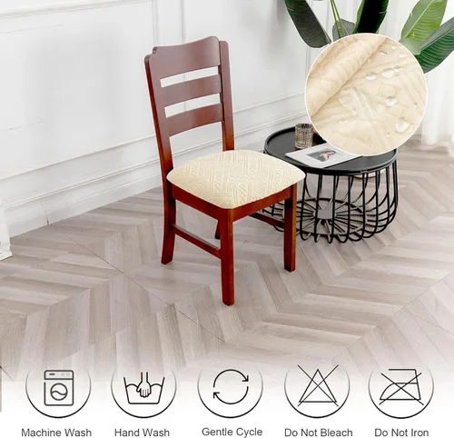 Vista 7 de Genina Fundas de asiento de silla impermeables para comedor, funda protectora para cocina, hotel (4, patrón 1-beige)