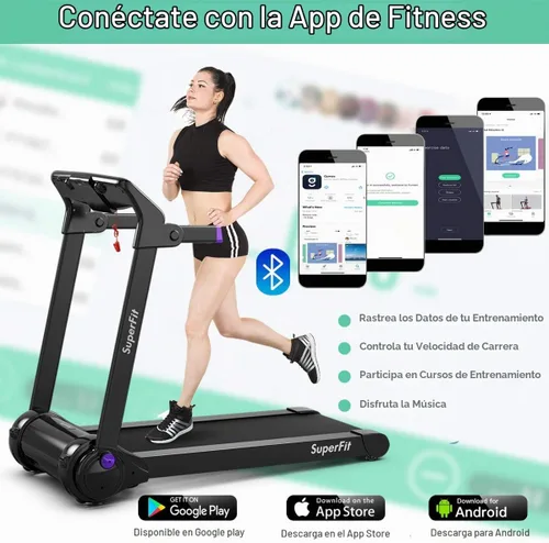 Vista 2 de Goplus 3HP Caminadora eléctrica plegable, caminadora autoestable con control de aplicación, altavoz de dientes azules, pantalla táctil HD, sin