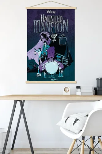 Vista 5 de Trends International Disney Haunted Mansion - Póster de pared de grupo, 22.375 x 34 pulgadas, paquete de impresión premium y colgador de madera