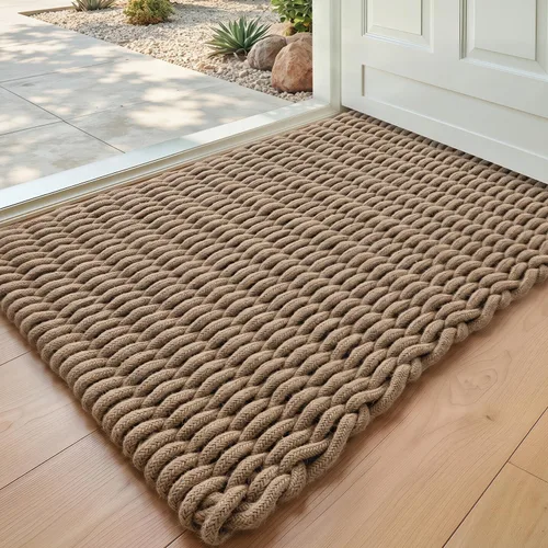 Vista 2 de DEXI Tapete de yute de 24 x 36 pulgadas, tapete tejido para entrada Marrón topo claro