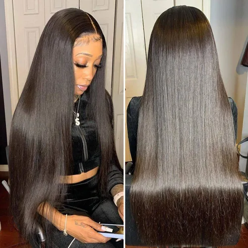 Vista 16 de Hermosa - Pelucas de cabello humano con encaje frontal HD de 13 x 4 pulgadas, prearrancadas con cabello de bebé, densidad 180, transparente, 9A