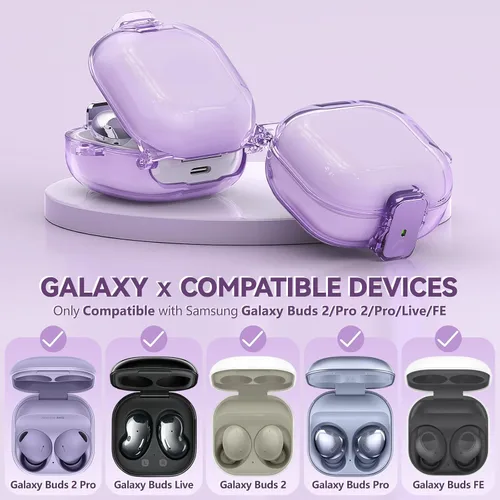 Vista 2 de Inesore Funda para Samsung Galaxy Buds FE/Galaxy Buds 2/Pro/Galaxy Buds Live, con carcasa de bloqueo de seguridad, accesorios con llavero/correa