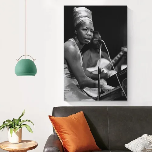 Vista 4 de Póster vintage de Pianist Nina Simone en blanco y negro para el hogar, dormitorio, oficina, arte de pared, impresión de pintura, póster de 12 x 18