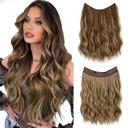 Vista 22 de SARLA Extensión de Cabello con Alambre Invisible con 3 Clips Pieza de Cabello Sintética Corta de Ondas de Playa Diadema Transparente Ajustable