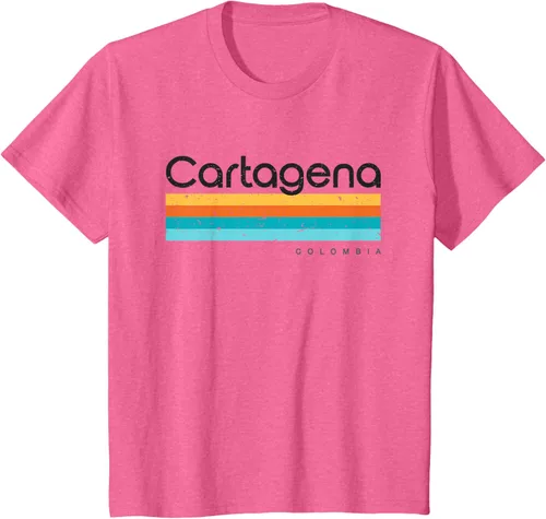 Vista 57 de Camiseta vintage de Cartagena Colombia con diseño retro, Blanco, S