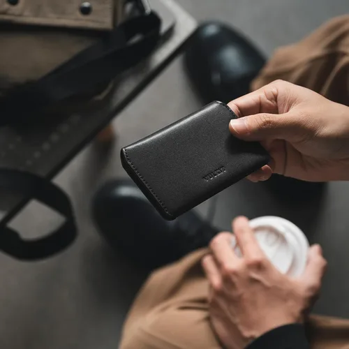 Vista 7 de VULKIT Portafolios de cuero con bloqueo RFID delgado minimalista con cierre magnético tarjetero de tarjetas de crédito con bolsillo frontal, Negro