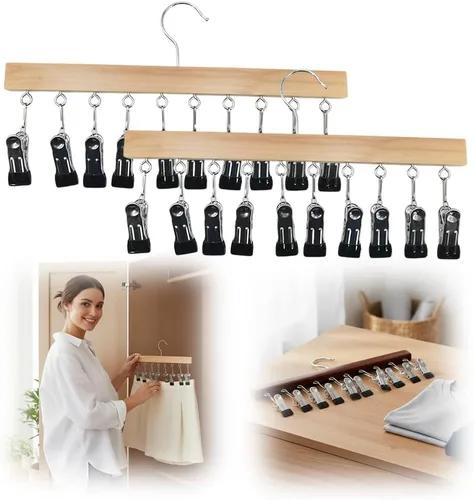 Vista 8 de Organizador de leggings para armario, perchas para pantalones con 10 clips, gancho de almacenamiento para ropa y sombreros, organizador colgante
