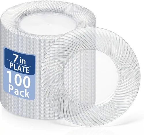 Vista 9 de I00000 - Platos de plástico azul de 7 pulgadas, 100 platos desechables de postre resistentes, platos de ensalada azules desechables, platos duros