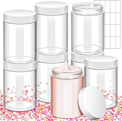 Vista 12 de Paquete de 15 tarros de plástico redondos transparentes de 1 onza con tapas, frascos pequeños para cosméticos de 1 fl oz, recipientes de maquillaje