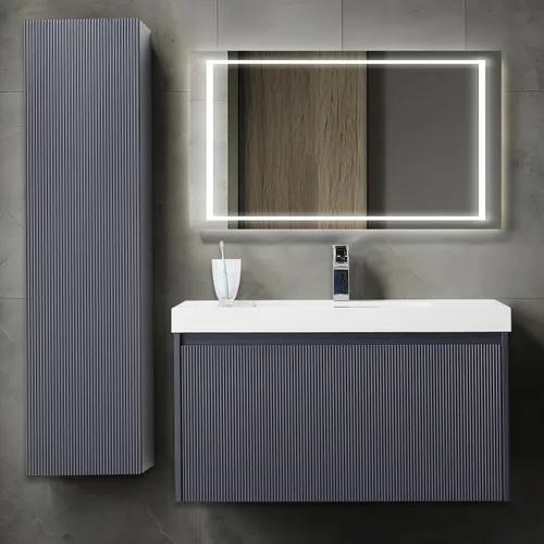 Vista 54 de Blossom Lavabo de baño de 20 pulgadas con tocador, todo en madera montado en la pared, gabinete flotante de baño con tocador con fregadero