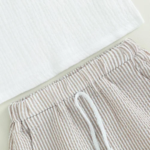 Vista 73 de fhutpw Conjunto de 2 piezas de ropa de verano para bebés, camiseta de manga corta, cintura elástica, pantalones cortos para niños pequeños