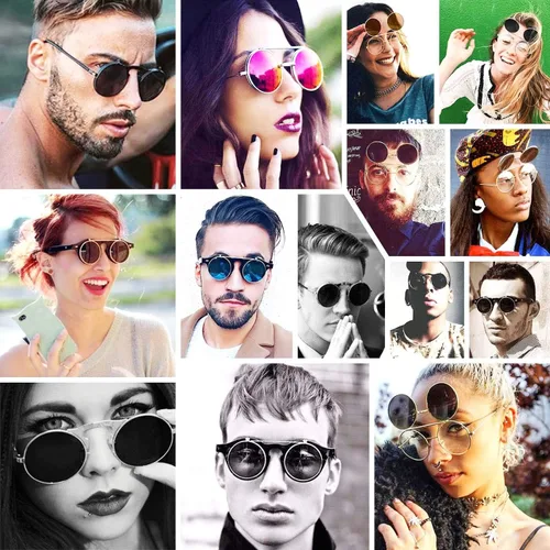 Vista 3 de Dollger Gafas de sol abatibles para hombres y mujeres, polarizadas Steampunk con doble lente