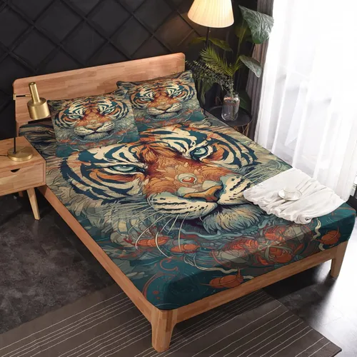Vista 29 de Juego de sábanas de tamaño King, sábanas de conejo, sábanas de microfibra y fundas de almohada de 4 piezas, juego de sábanas con estampado colorido