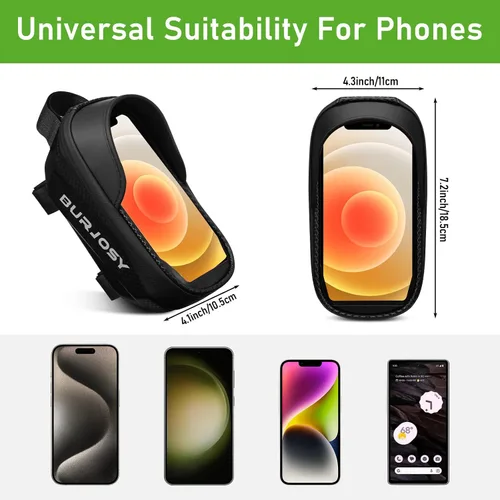 Vista 5 de Bolsa impermeable para teléfono de bicicleta, bolsa para manillar de bicicleta con pantalla táctil de TPU y visera solar, bolsa para marco