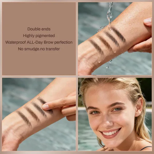 Vista 5 de [Paquete de 2]Lápiz de cejas, resistente al agua, maquillaje de cejas con dos extremos, kit profesional de mejora de cejas con cepillo para cejas