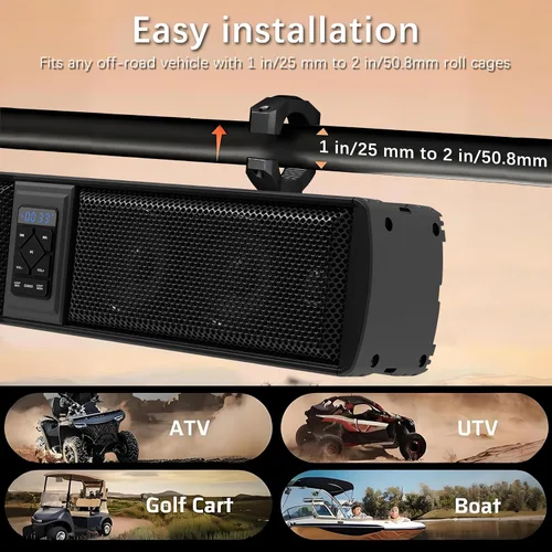 Vista 5 de UTV, barra de sonido ATV, altavoces Bluetooth impermeable con iluminación RGB, altavoz Bluetooth de 28 pulgadas con IP65 impermeable montaje