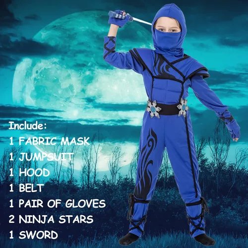Vista 2 de Disfraz de ninja para niños con accesorios para niños, disfraces de Halloween, cumpleaños, juego de rol