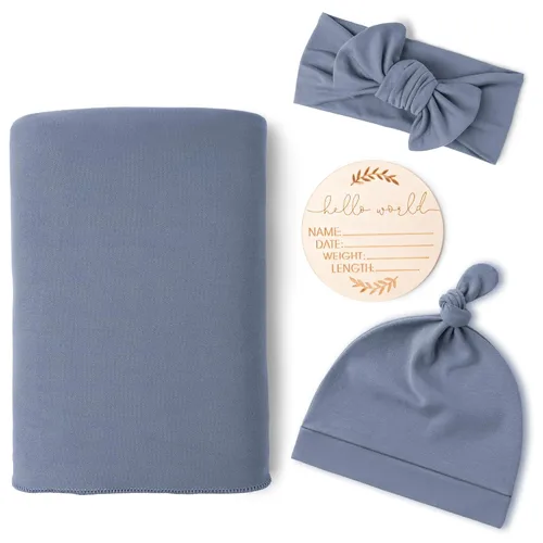 Vista 16 de Konssy Manta para bebé recién nacido con gorro y gorro, manta de recepción Beige