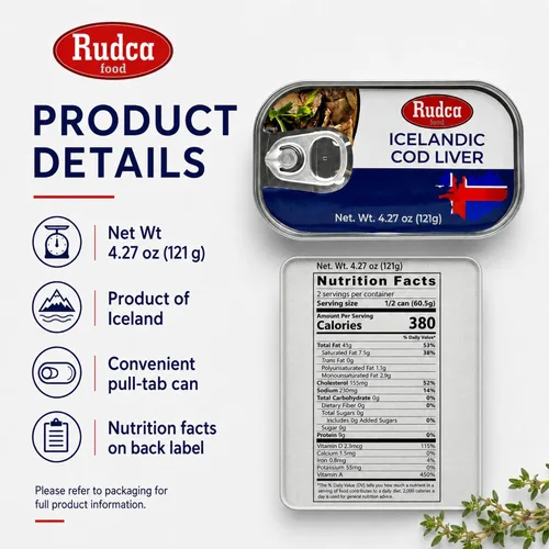 Vista 2 de Rudca Food Hígado de bacalao islandés en aceite propio, 4.27 oz, paquete