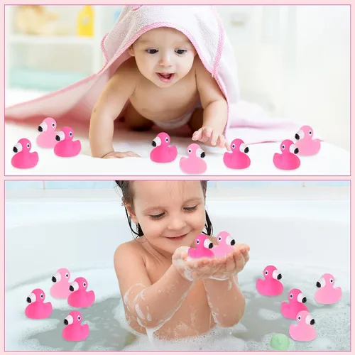Vista 7 de Jerify 48 piezas de pato de goma flamenco a granel rosa para niños, patos flotantes de verano para playa, patos de goma para baby shower, regalos