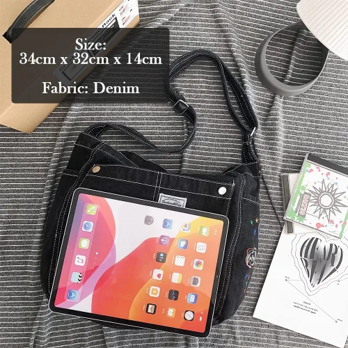Vista 2 de Bolso de hombro de mezclilla para mujer, estilo casual, de lona, lindo bolso de viaje, bolso cruzado, bolso de gran capacidad