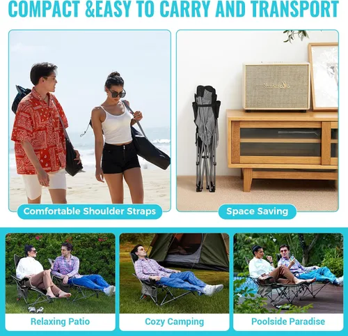 Vista 7 de Silla de Camping Reclinable 2-en-1 de #WEJOY con Reposapiés para Adultos Silla Plegable de Salón con Respaldo Ajustable Sillas de Camping Ligeras