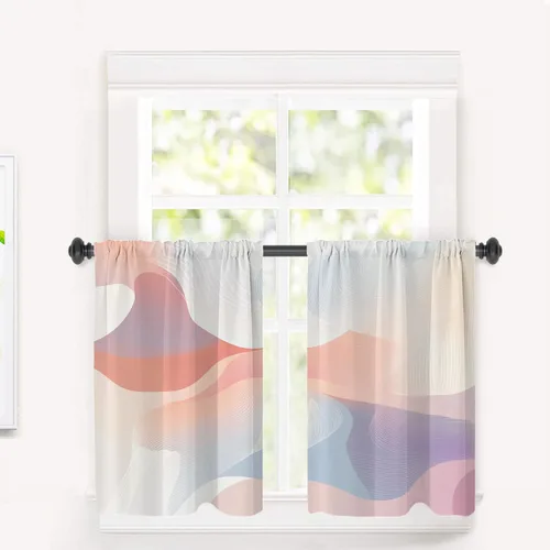 Vista 55 de Maritime Ocean Blackout Tier Curtains, Anchors Nautical Art Half Window Drapes for Kitchen with Rod Pocket,Room Darkening 2 Pack 26X24 Inches