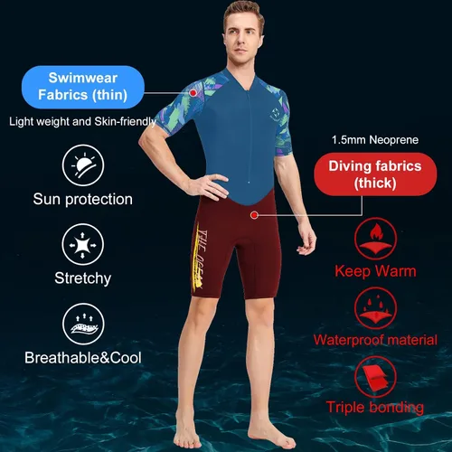 Vista 3 de DIVE & SAIL Traje de neopreno corto de 0.059 in para adultos, para buceo, natación, surf, canoa
