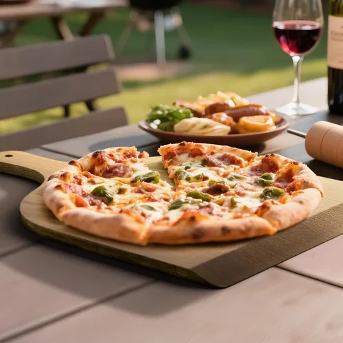 Vista 4 de G.a HOMEFAVOR Pala de pizza de madera de acacia, paleta de pizza de 12 x 14 pulgadas con mango de madera, espátula de pizza para hornear