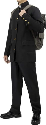 Vista 2 de Disfraz de cosplay japonés uniforme escolar para hombres conjuntos de ropa de adultos chaqueta y pantalones negro pequeño-grande