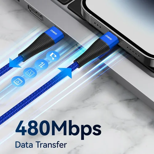 Vista 6 de Cable USB C a USB C de 100 W, paquete de 3 cables USB C a C de carga rápida Azul