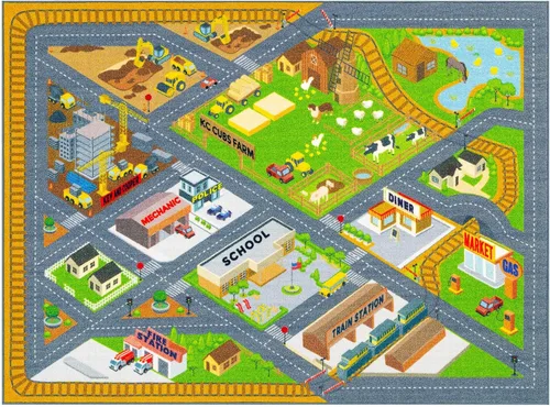 Vista 15 de KC Cubs 8x10 Alfombra de Carretera con Animales Safari para Coches de Juguete – Alfombra de Juego Educativa para Niños, Pequeños, Guardería, Aula