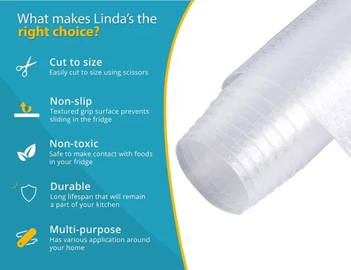 Vista 2 de Paquete de 1 rollo y 8 revestimientos transparentes para refrigerador, revestimientos para refrigerador para estantes de vidrio y protegen contra
