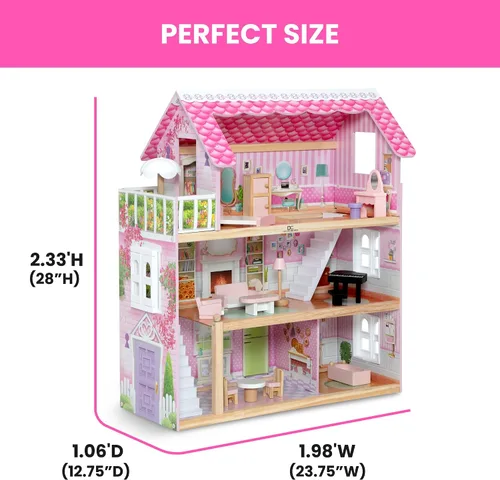 Vista 6 de Delta Children Casa de Muñecas Little Gem - Casa de muñecas de 3 pisos con 4 habitaciones - Incluye 16 accesorios - Para muñecas de 5 pulgadas