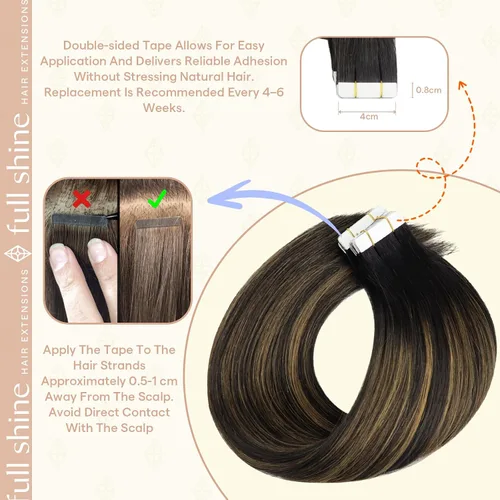 Vista 158 de Full Shine - Extensiones de cabello humano con cinta, mezcla de rubio hongo # 8 castaño ceniza resaltado 60 rubio ceniza
