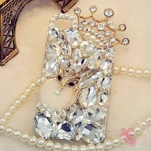 Vista 2 de Funda para iPhone XR, 3D hecha a mano de lujo con diamantes de imitación brillantes y brillantes para Apple iPhone XR 2018 (E Fox White)