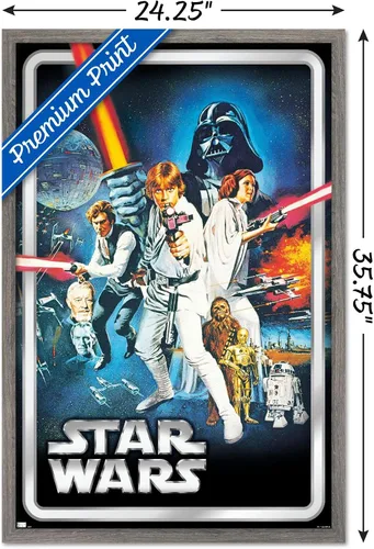 Vista 3 de Star Wars: A New Hope - Póster clásico de pared, 34 pulgadas de largo x 22.4 pulgadas de ancho, versión enmarcada de madera de granero Versión